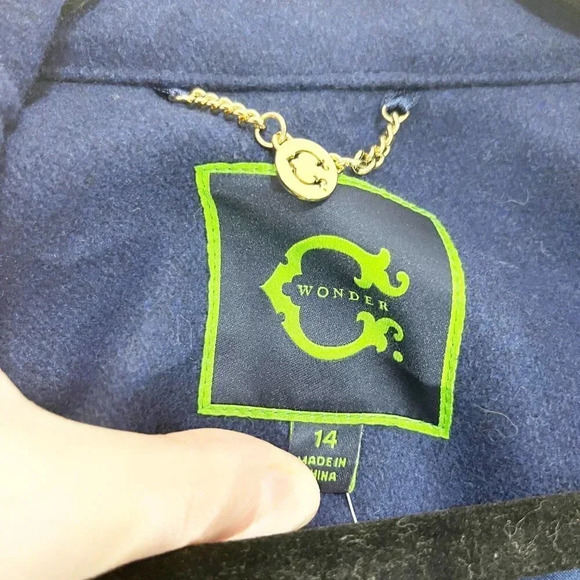 C. Wonder Blue & Gold Embroidered Button Front Pea Coat Women's Plus Size 14 - Picture 6 of 7